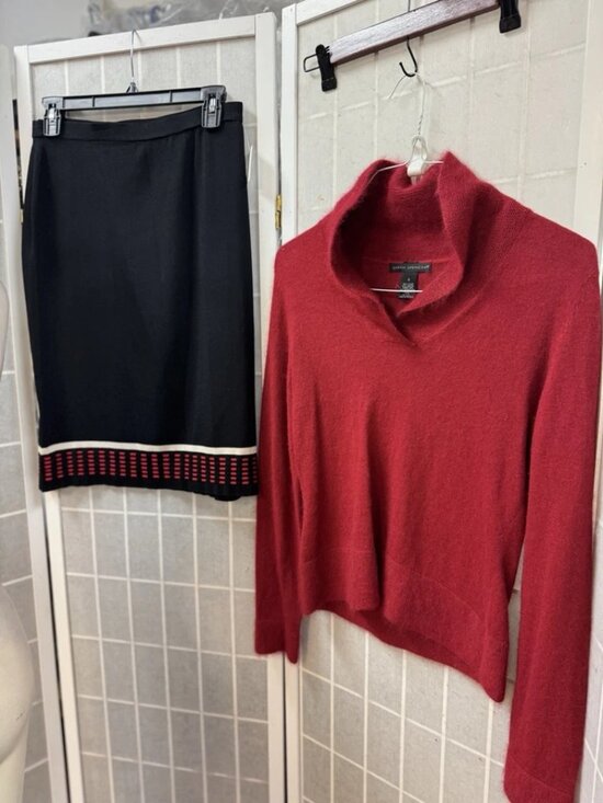 Sarah Spencer,Woman,Sweater Cashmere Red+Skirt Black Rayon Set,Sz S,Long Sleeve! - Picture 7 of 13